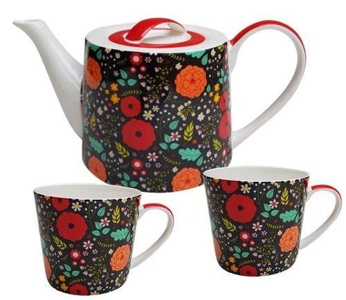 Tee-Set "Sommerblumen" 3-tlg. Teekanne + 2 Teetassen Brilliant Porzellan